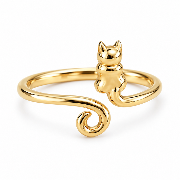 Bronze Adjustable Cat Ring – Gold Tone Kitty Wrap Ring