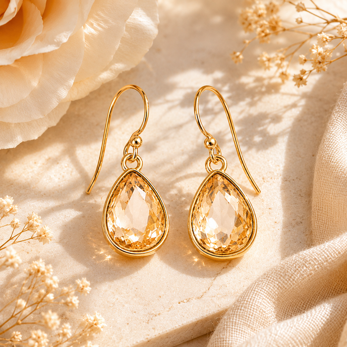 Champagne Crystal Teardrop Earrings – 14K Gold Filled