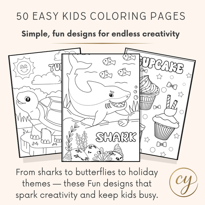 50 Easy Kids Coloring Pages – Printable Activity Pack