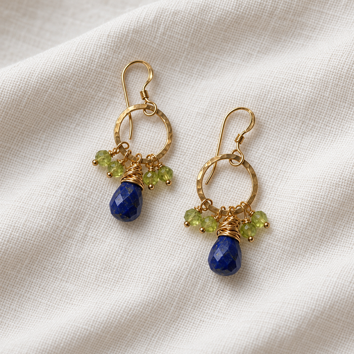 Dainty Lapis & Peridot Earrings