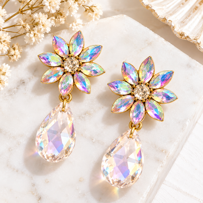 OOAK Aurora Crystal Daisy Statement Earrings