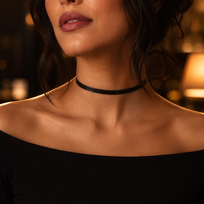 Black Genuine Leather Choker Necklace