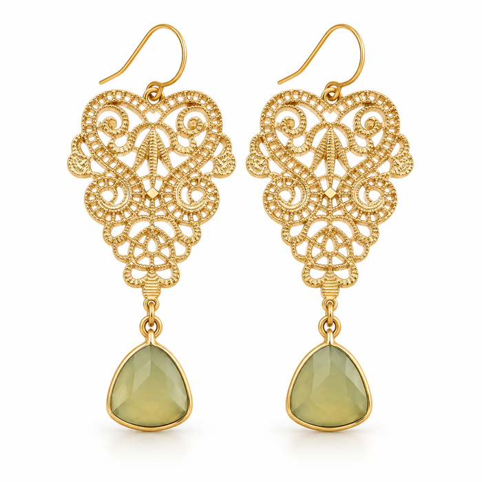 Victorian Filigree & Resin Gemstone Dangle Earrings