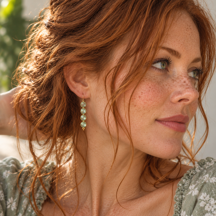 Green Amethyst Triple Drop Earrings – 14k Gold Filled