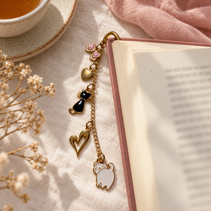 Cats & Hearts Charm Bookmark
