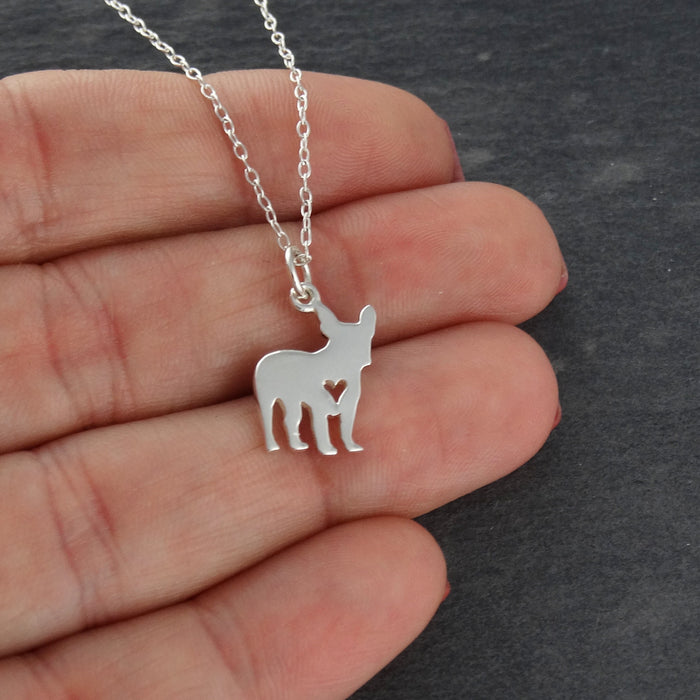 French Bulldog Necklace Small Sterling Pet Heart Pendant