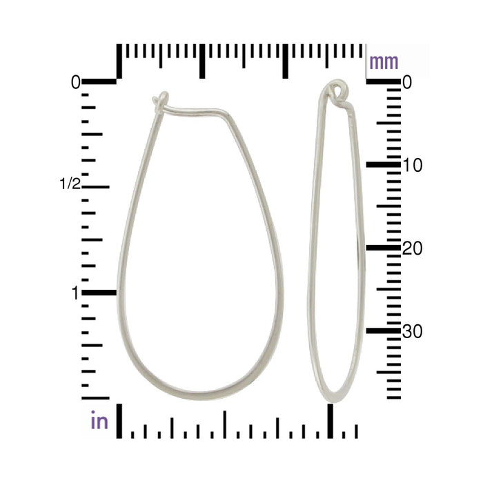 Sterling Silver Teardrop Hoop Earrings – 38x21mm Lightweight Everyday Hoops