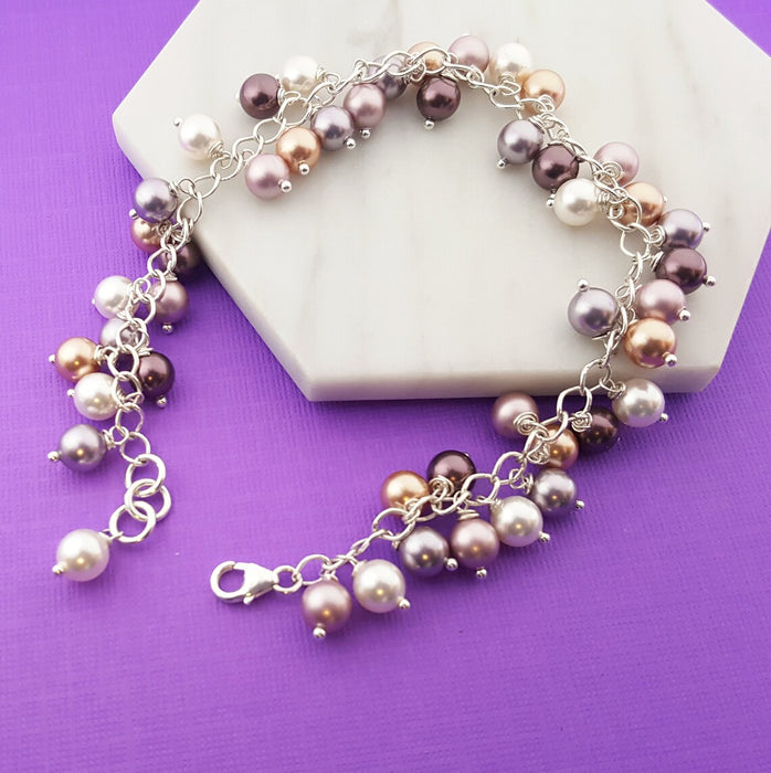 Swarovski Crystal Glass Pearl Cluster Romantic Bracelet