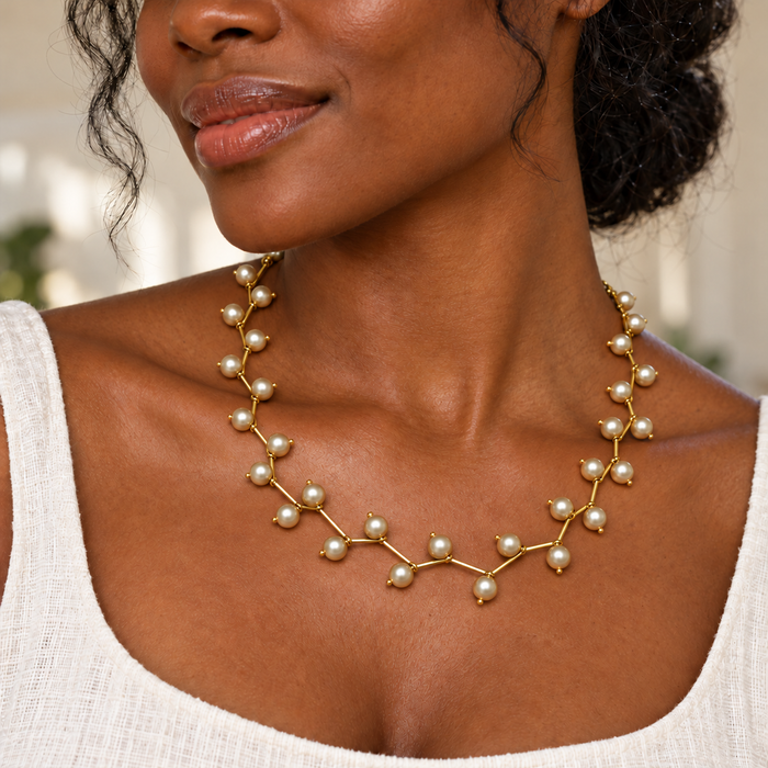 Golden Swarovski Pearl Statement Necklace