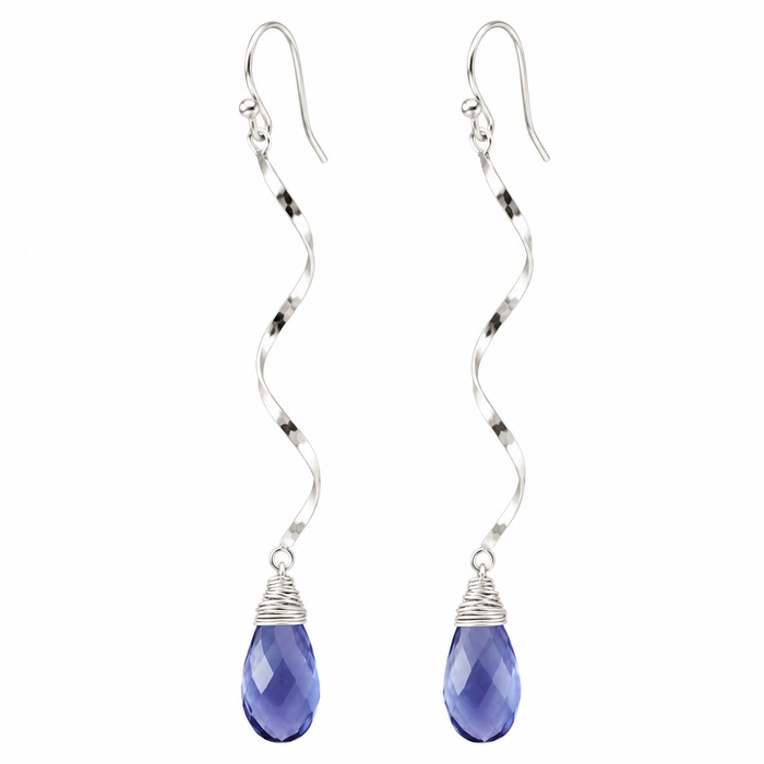 Iolite Gemstone Spiral Earrings – Sterling Silver