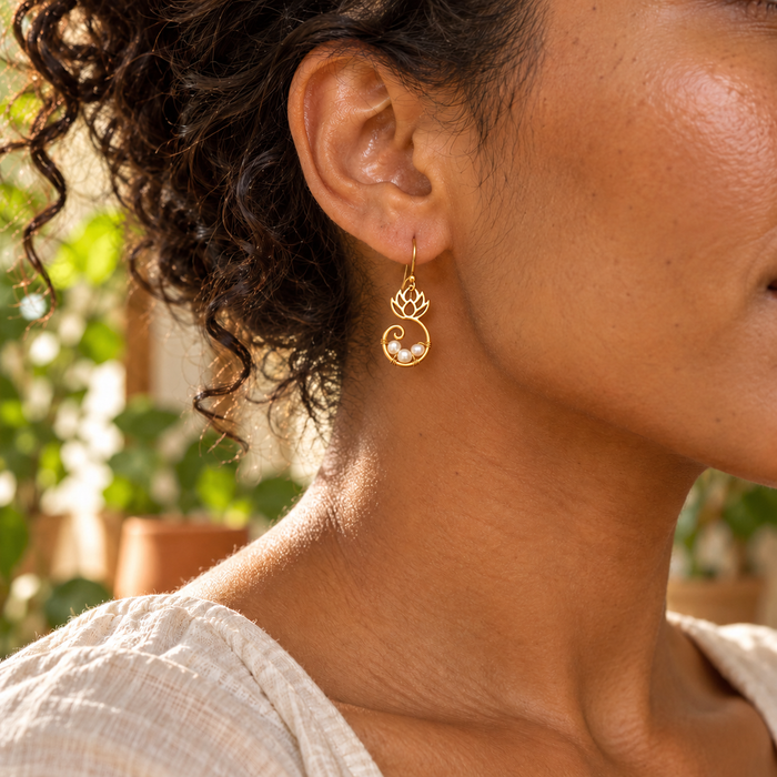 Lotus & Freshwater Pearl Earrings