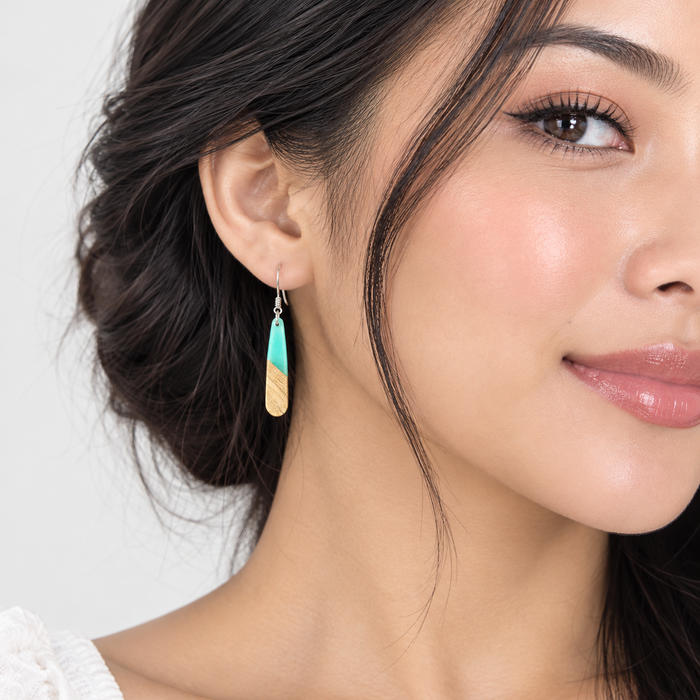 Wood & Aqua Drop Earrings – Sterling Silver