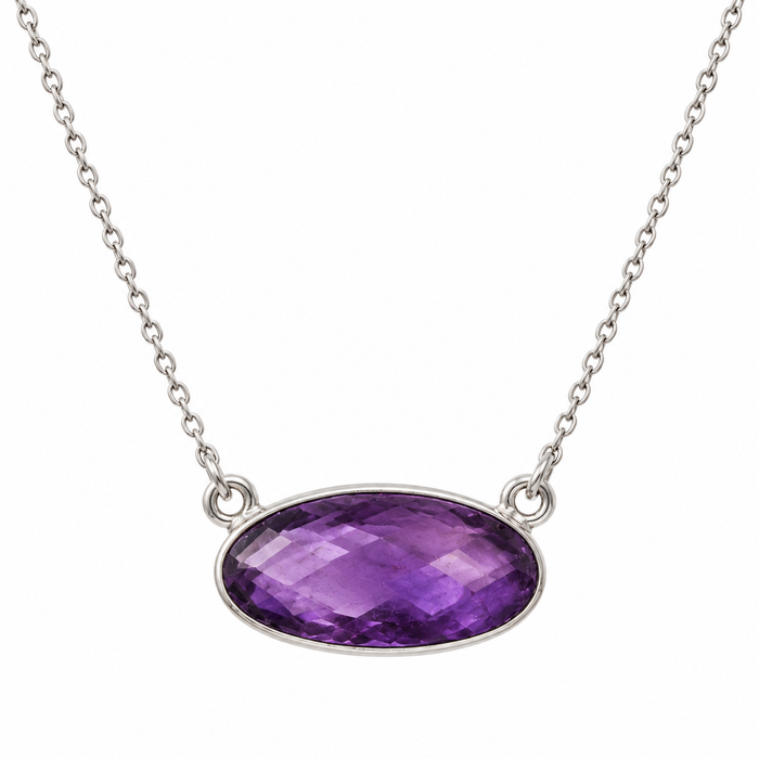 OOAK Faceted Amethyst Oval Necklace – Sterling Silver