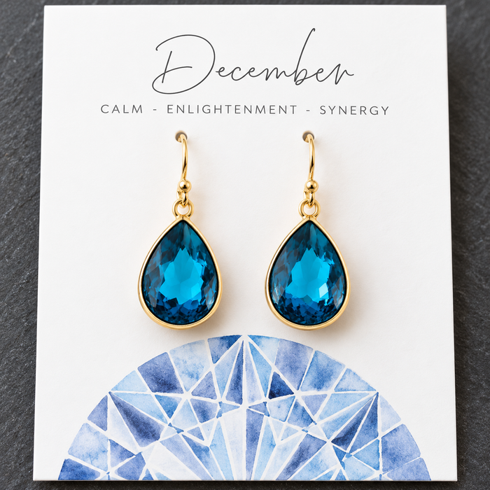 December Birthstone Blue Topaz Crystal Earrings – 14K Gold Filled