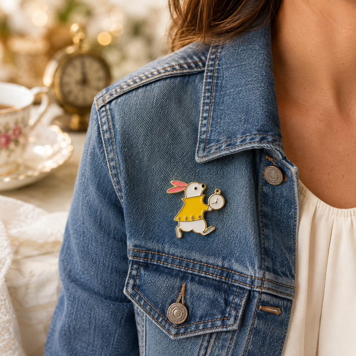 White Rabbit Pocket Watch Enamel Pin