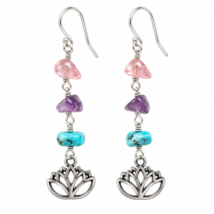 Lotus Flower Gemstone Earrings – Sterling Silver Dangles