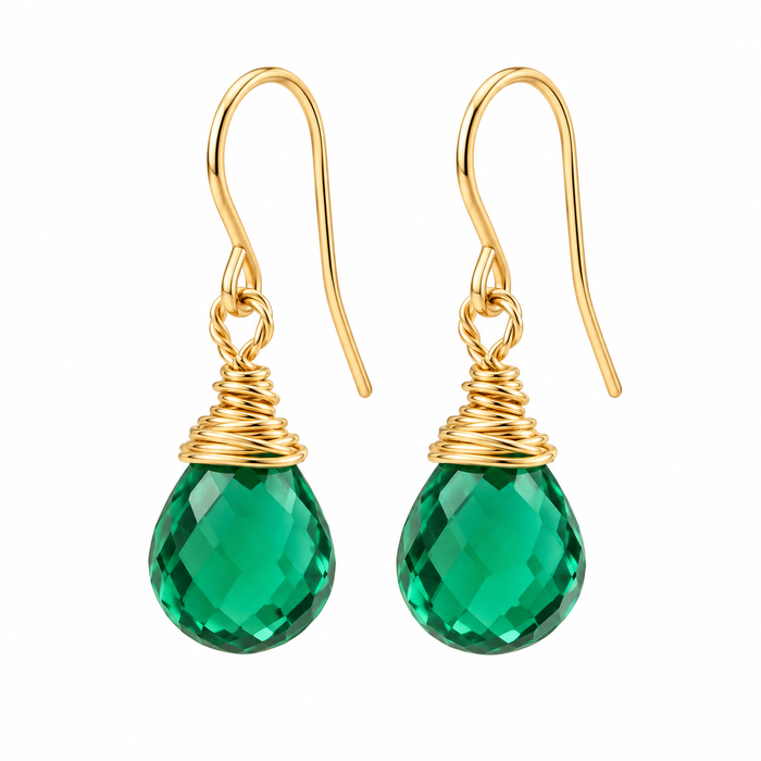 Emerald Green Hydro Quartz Drop Earrings – 14K Gold Filled