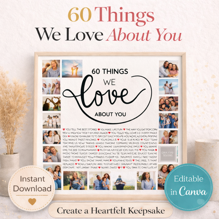 60 Things We Love About You – 60th Birthday Custom Wall Art Template
