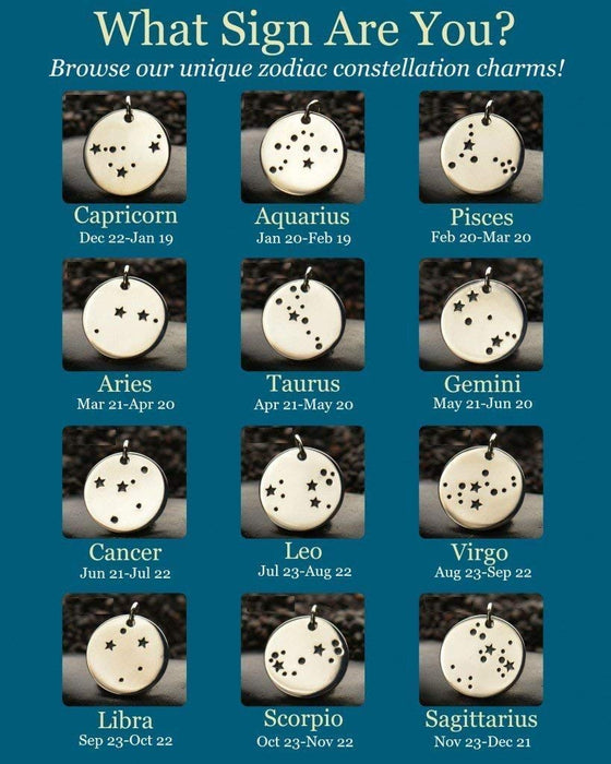 Aquarius Zodiac Necklace – Bronze Constellation Pendant on 14K Gold Filled Chain, Astrology Jewelry Gift