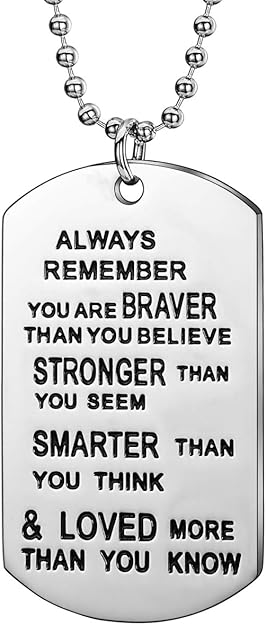Men’s Inspirational Dog Tag Necklace – Stainless Steel “Always Remember” Quote – 24” Ball Chain