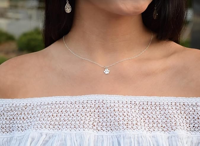 Paw Print Charm Necklace - Sterling Silver Jewelry