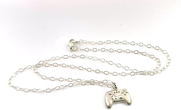 Sterling Silver Game Controller Necklace – Gamer Charm Necklace – 18" Cable Chain