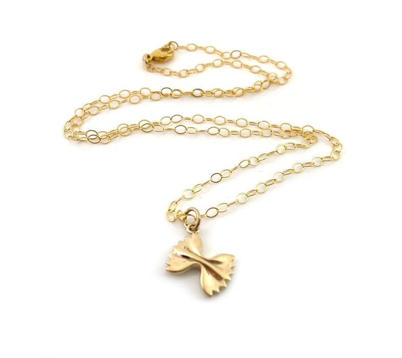 Dainty Bowtie Pasta Charm Necklace – 14k Gold Filled | Handmade Foodie Gift