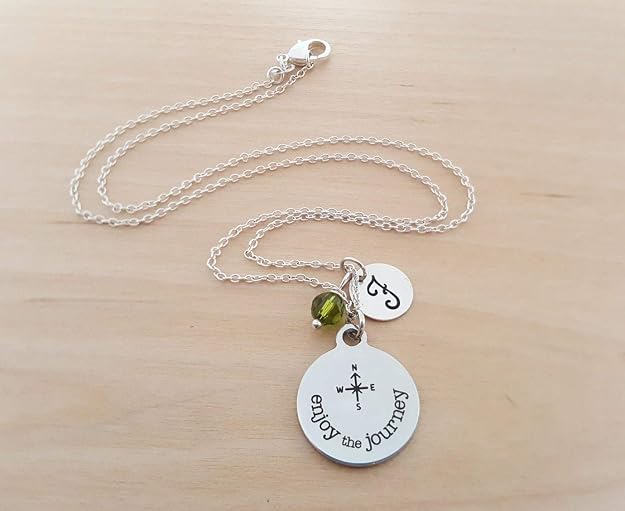 Enjoy the Journey Compass Necklace with Initial & Birthstone