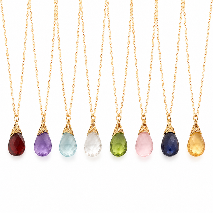 Birthstone Briolette Necklace – 14K Gold Filled