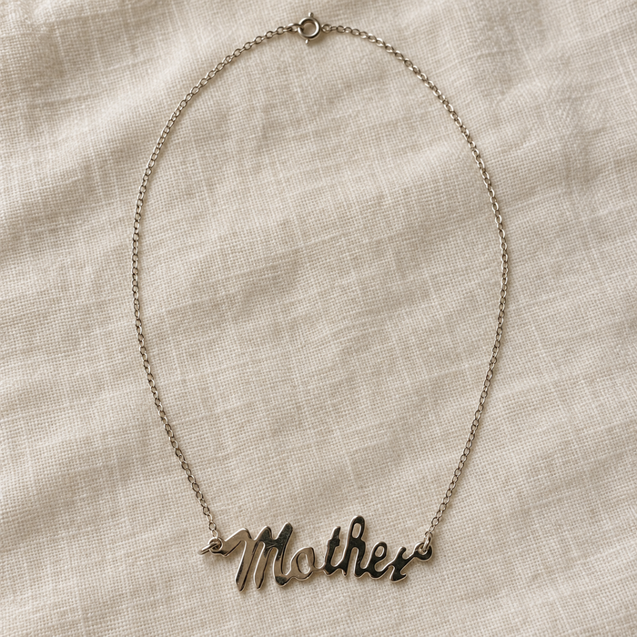 Mother Script Necklace in Sterling Silver