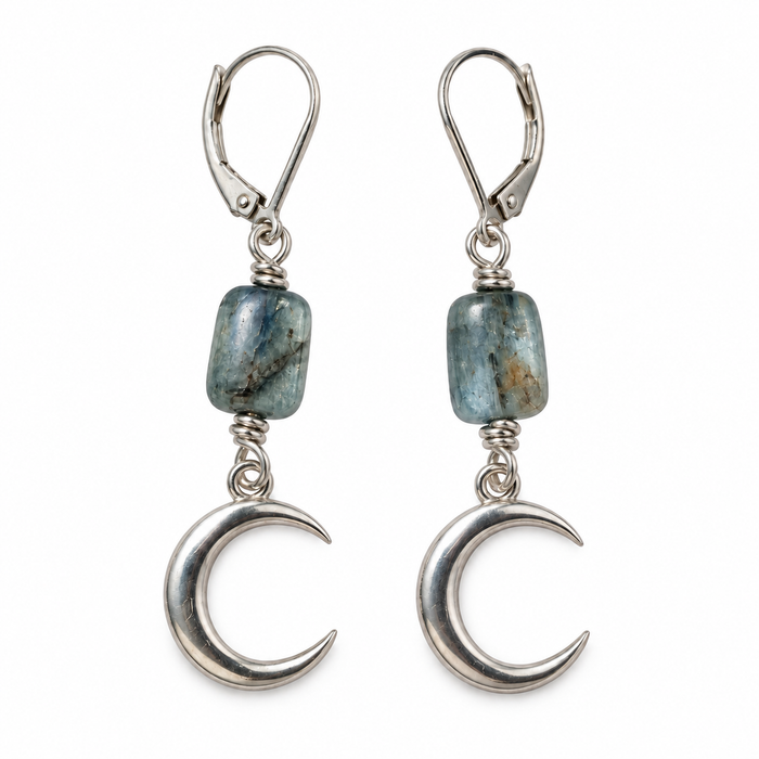 Kyanite Crescent Moon Earrings in Sterling Silver