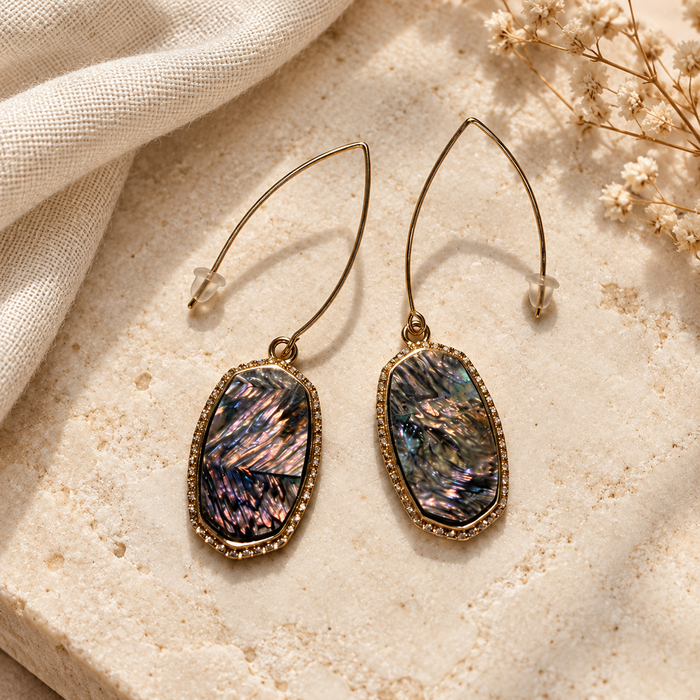 Iridescent Gold-Tone Drop Earrings – One of a Kind