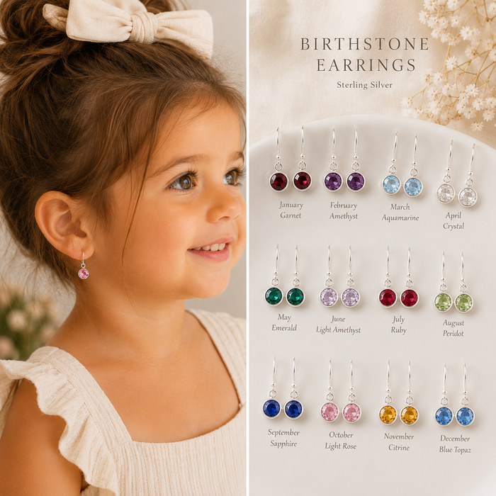 Girls Birthstone Earrings • Swarovski Crystal Drops
