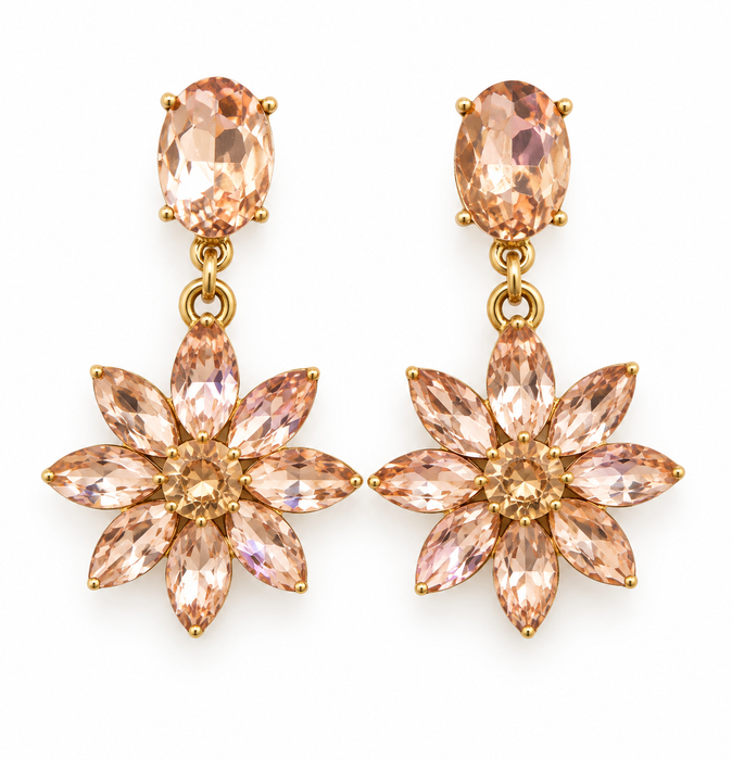 Peach Crystal Flower Statement Earrings