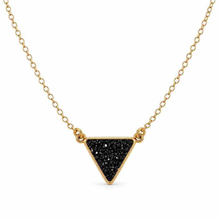 Midnight Spark – Black Druzy Triangle Necklace