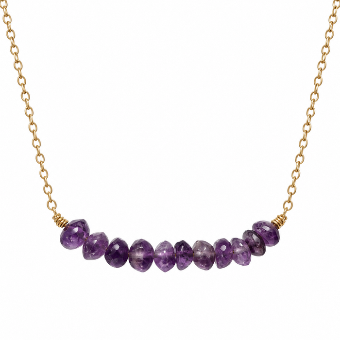 Amethyst Bead Bar Necklace in Gold Fill