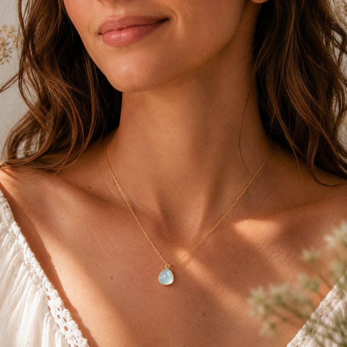 Blue Chalcedony Drop Necklace