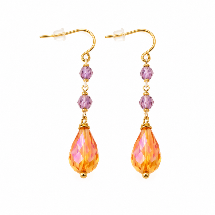 Gold Filled Czech Glass Drop Earrings – Amber & Lavender
