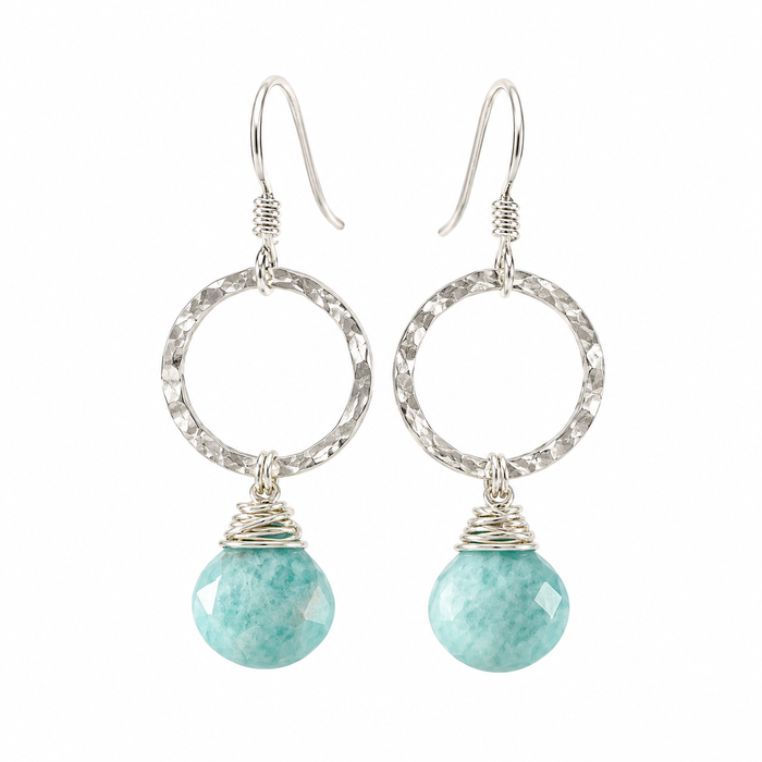 Amazonite & Hammered Sterling Silver Circle Earrings