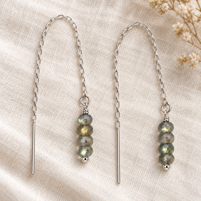 Labradorite Threader Earrings in Sterling Silver