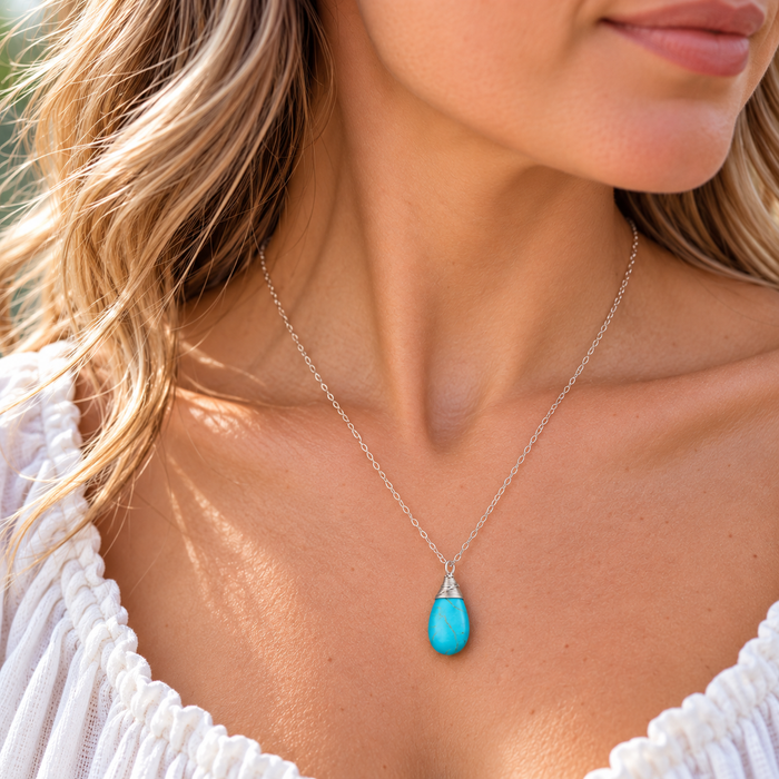 Teardrop Turquoise Sterling Silver Necklace