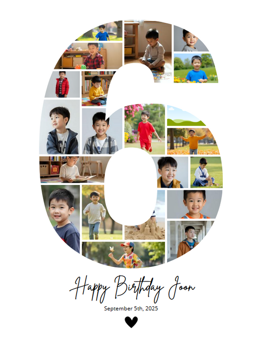 6th Birthday Photo Collage Canva Template – Editable Milestone Poster
