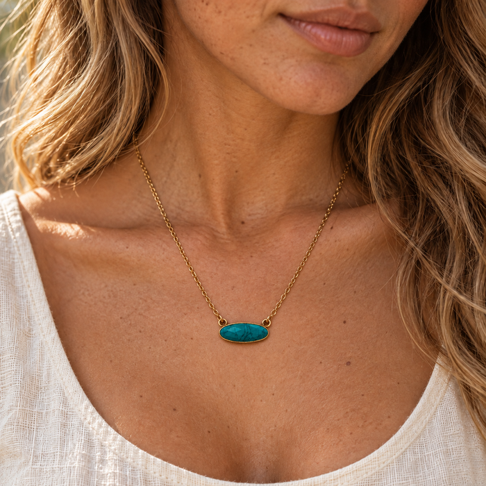 Turquoise Oval Necklace – 14k Gold Filled