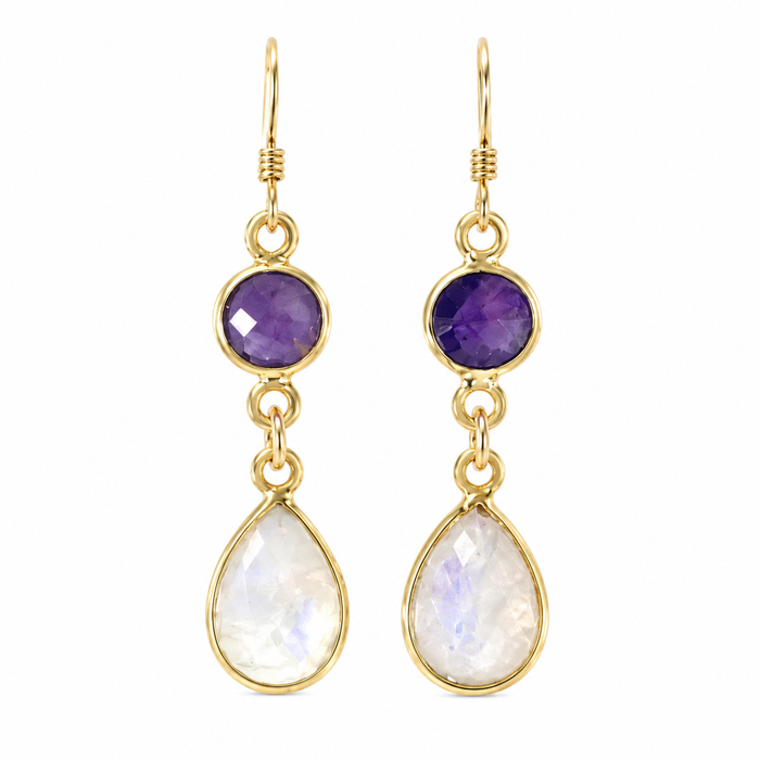 Amethyst & Moonstone Dangle Earrings – 14k Gold Filled
