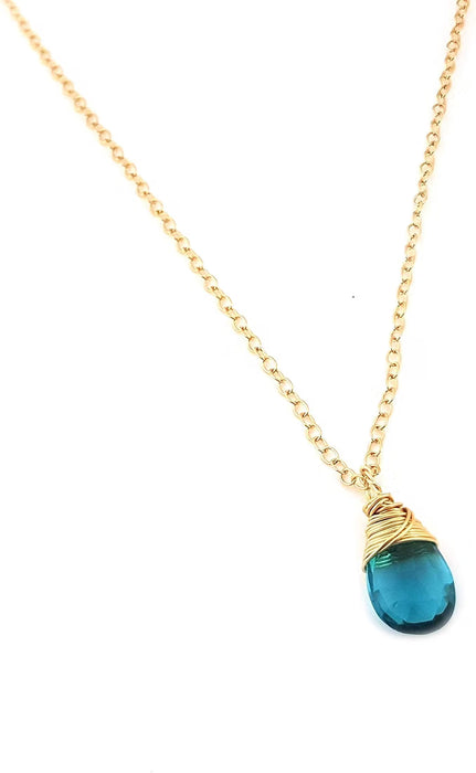 December Birthstone Blue Topaz Quartz 14k Gold Filled Necklace