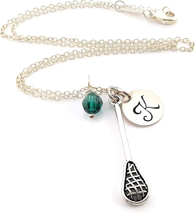 Lacrosse Stick Charm Necklace - Personalized Sterling Silver Jewelry