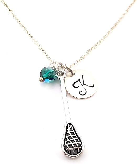 Lacrosse Stick Charm Necklace - Personalized Sterling Silver Jewelry