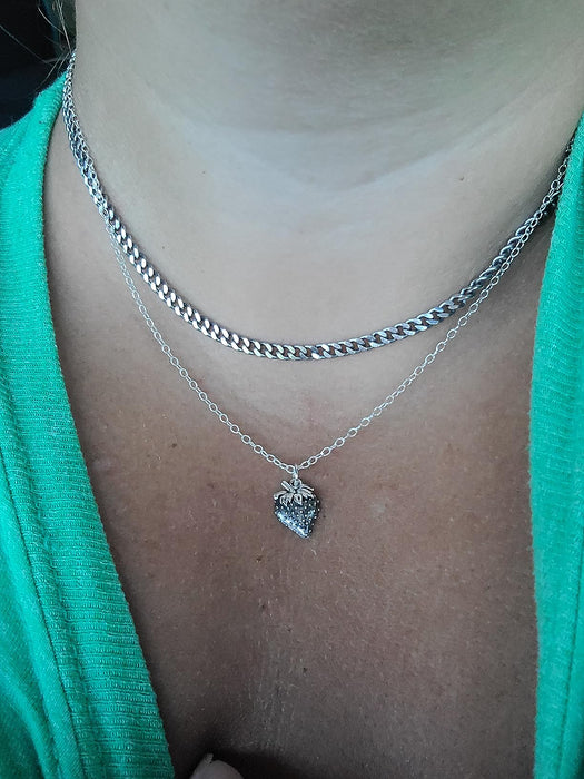 Strawberry Fruit Food Charm Sterling Silver Necklace