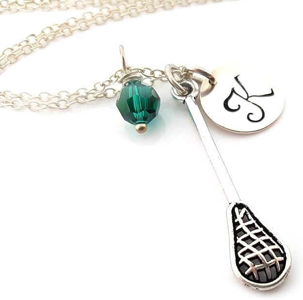 Lacrosse Stick Charm Necklace - Personalized Sterling Silver Jewelry
