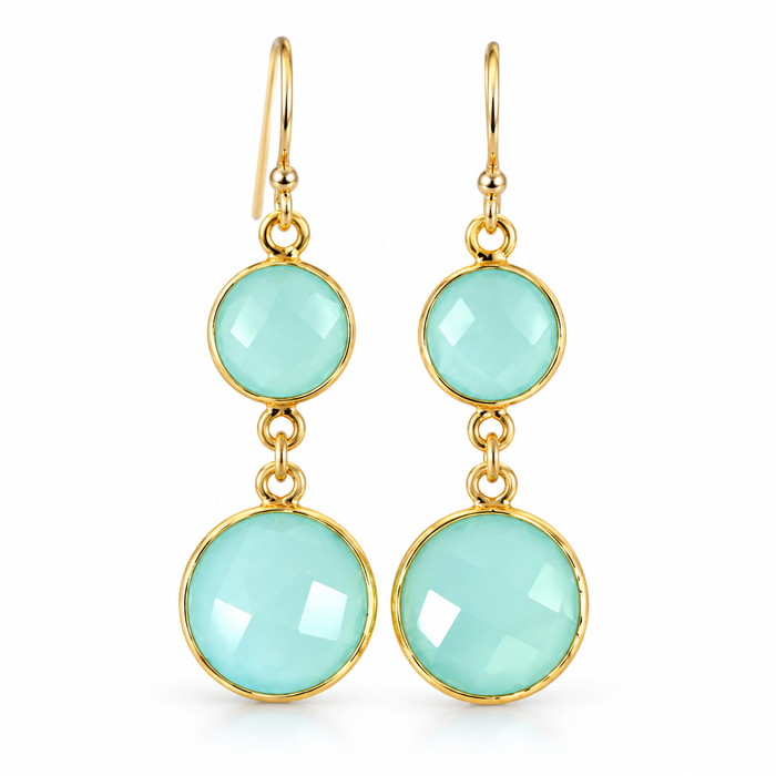 Double Drop Blue Chalcedony Earrings – 14k Gold Filled